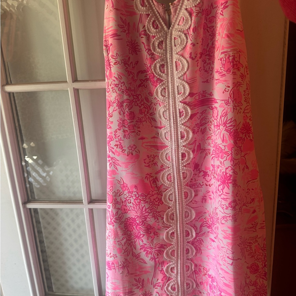 Lilly Pulitzer Pink Floral Dress with White Lace - Picture 5 of 5